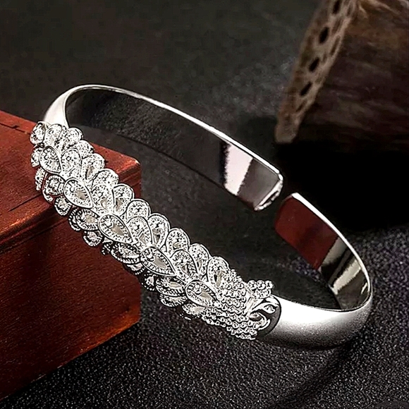 Stampd Jewelry - Peacock Animal Sterling Silver Adjustable Bangle Bracelet